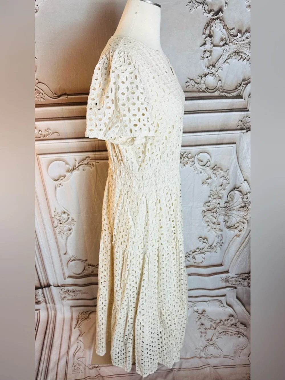 White Eyelet Maxi Dress with Royal Blue Bow Belt - Picture 7 of 13